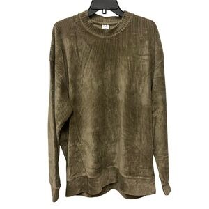 Zara Man Ribbed Corduroy Sweatshirt XL Olive Green Crewneck Oversized Pullover
